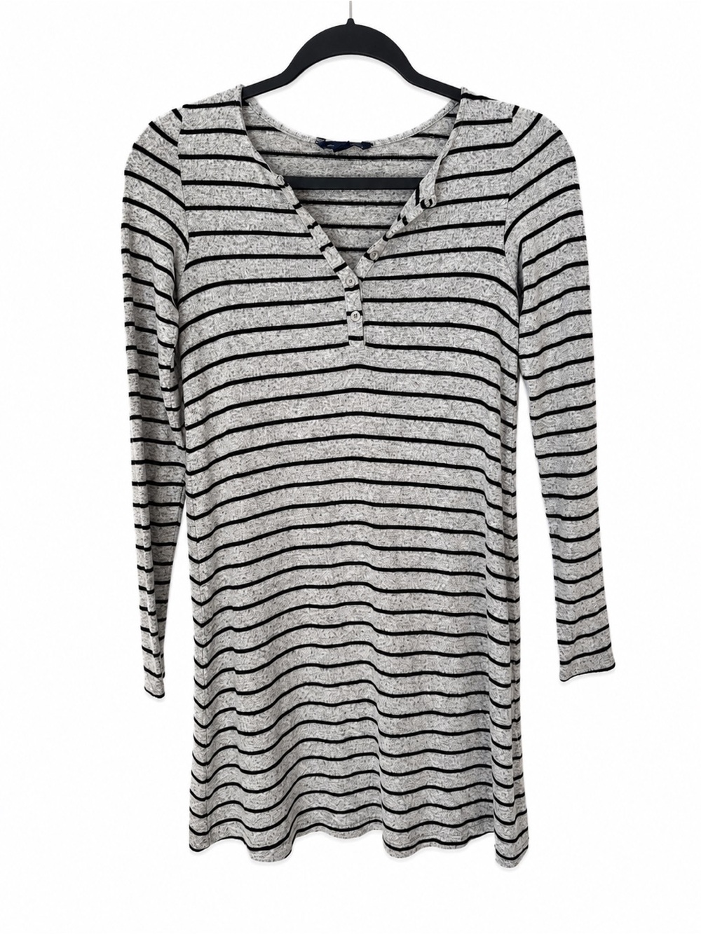 American Eagle Soft Striped Henley Swing Dress Gray Black Long Sleeve Lounge XS